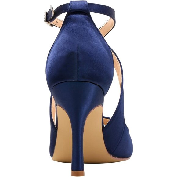 Elegantpark Women Blue Satin Cross Strappy Peep Toe High Heels Sandals Shoes - Picture 9 of 10